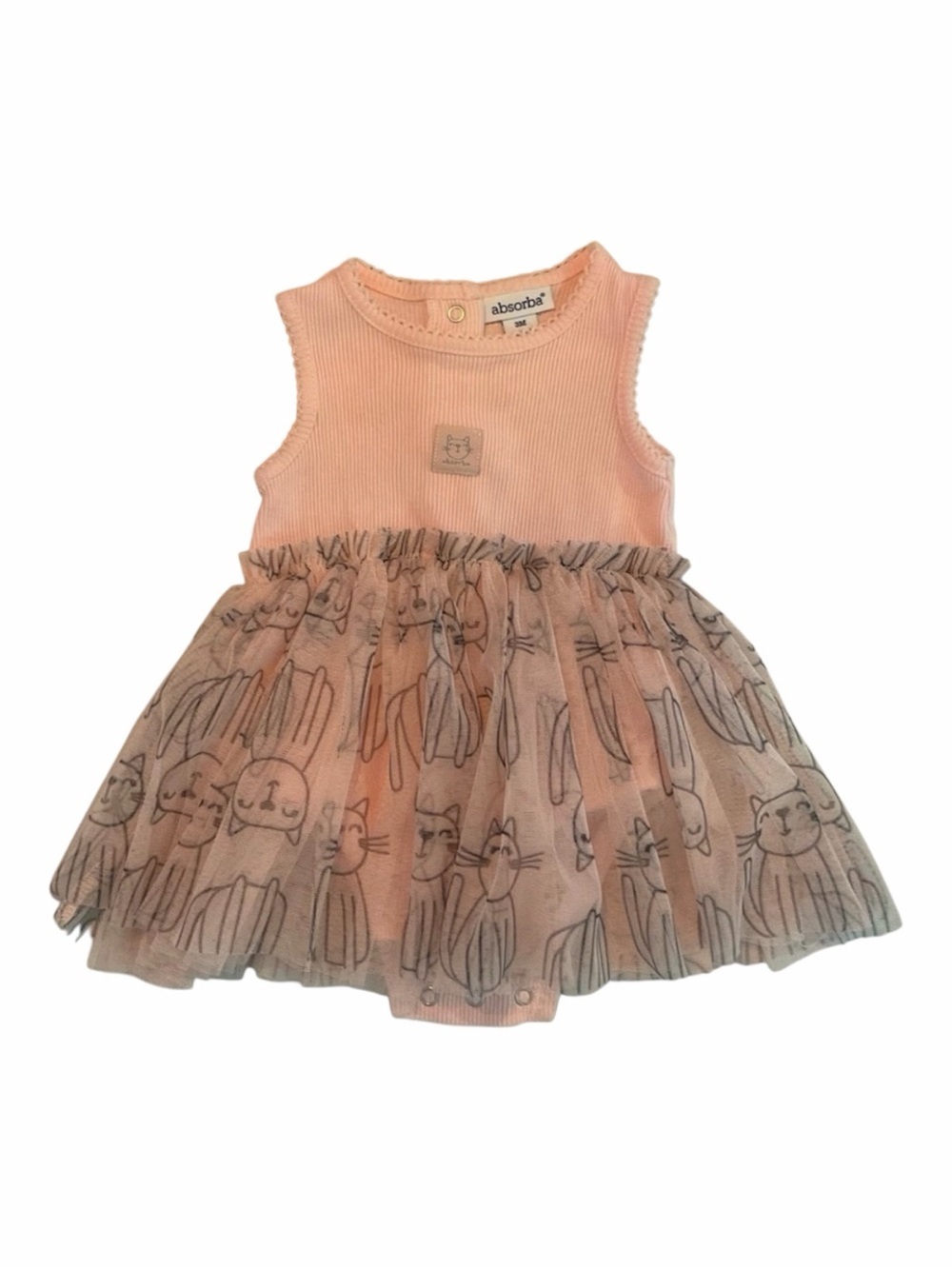 Pink Sleeveless Dress with Cat details on the ruffled skirt (Size 3 months)